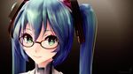  3d aqua_hair bespectacled close-up glasses green_eyes hatsune_miku hatsune_miku_(append) highres looking_at_viewer mikumikudance portrait sawamura_tsukasa simple_background solo twintails vocaloid vocaloid_(tda-type_ver) vocaloid_append wallpaper 