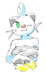 anthro big_breasts breasts chest_wraps dewott female generation_5_pokemon green_eyes hi_res looking_at_viewer nintendo one_eye_closed pokemon pokemon_(species) scalchop seashell shell sketch solo tokemaru wink winking_at_viewer wraps