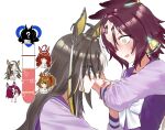  6+girls animal_ears aston_machan_(umamusume) baejimile black_hair blue_eyes blush bow brown_hair closed_mouth commentary crown daiwa_scarlet_(umamusume) dream_journey_(umamusume) eyepatch glasses green_eyes hair_over_one_eye highres horse_ears horse_girl kiss_meter_(meme) kissing_arm long_hair long_sleeves looking_at_another meme mini_crown multicolored_hair multiple_girls one_side_up open_mouth purple_sailor_collar purple_shirt red_desire_(umamusume) red_hair red_veil sailor_collar school_uniform shirt symbol-only_commentary tanino_gimlet_(umamusume) tracen_school_uniform twintails two-tone_hair umamusume veil vodka_(umamusume) white_bow white_hair yellow_eyes yuri 