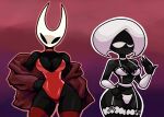 anthro arachnid arthropod bra breasts cleavage clothed clothing contrapposto duo fanning fanning_self female garter_belt garter_straps gradient_background hand_on_hip hi_res hollow_knight:_silksong hollow_knight_(franchise) hornet_(hollow_knight) jacket lace_(hollow_knight:_silksong) lace_bra legwear leotard lingerie looking_at_viewer mc_is_here one_eye_closed portrait simple_background spider team_cherry thigh_highs three-quarter_portrait topwear underwear