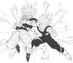  2boys absurdres battle blood blood_from_mouth blood_on_face bodysuit boots dougi dragon_ball dragon_ball_z electricity facial_mark forehead_mark full_body gloves greyscale highres horang4628 majin_vegeta male_focus medium_hair monochrome multiple_boys muscular muscular_male pants parrying punching sash shirt simple_background son_goku spiked_hair super_saiyan super_saiyan_2 torn_bodysuit torn_clothes torn_shirt vegeta white_background 