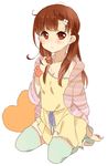  bad_id bad_pixiv_id brown_eyes brown_hair extra hood hoodie k-on! long_hair loungewear messy_hair pillow solo sunameri_oishii thighhighs twintails wakaouji_ichigo 