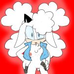 anthro areola black_horn blue_clothing blue_eyes blue_sclera blue_topwear blue_vest bottomless bovid breasts caprine chest_tuft cintra_(artist) clothed clothing cosplay female floppy_ears front_view fur genitals hand_on_hip hi_res horn idw_publishing lanolin_the_sheep_(sonic) looking_at_viewer lop_ears mammal nipples open_clothing open_topwear open_vest pink_areola pink_nipples pink_nose red_background sally_acorn sega sheep simple_background solo sonic_the_hedgehog_(comics) sonic_the_hedgehog_(idw) sonic_the_hedgehog_(series) tan_body tan_fur thick_thighs topwear topwear_only tuft vest vest_only vulva white_body white_fur wide_hips