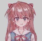  1girl blue_eyes commentary hair_between_eyes highres interface_headset_(evangelion) neon_genesis_evangelion orange_hair pixel_art rebuild_of_evangelion school_uniform souryuu_asuka_langley tokyo-3_middle_school_uniform two_side_up 