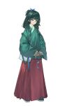  1girl absurdres aoqun black_hair blue_eyes blunt_bangs chinese_clothes chinese_commentary closed_mouth full_body green_hair hair_ornament hanfu highres kusuriya_no_hitorigoto long_hair long_sleeves looking_at_viewer mamianqun maomao_(kusuriya_no_hitorigoto) own_hands_together simple_background skirt solo standing white_background wide_sleeves zhipian_eli 