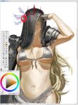  1girl absurdres aia_amare alternate_costume arm_up armor aventail bikini bikini_armor blonde_hair breasts breasts_apart chain chainmail clip_studio_paint clip_studio_paint_(medium) closed_mouth english_commentary eyeball feathered_wings flower fluffy_hair front-tie_bikini_top front-tie_top gloves green_eyes grey_bikini grey_gloves grey_sarong hair_between_eyes hair_flower hair_ornament head_wings highres large_breasts light_smile long_hair looking_at_viewer micro_bikini navel nijisanji nijisanji_en one_eye_covered pauldrons pix_von plump red_flower red_rose red_tiara rerebrace rose round_eyewear salute sarong screenshot semi-rimless_eyewear shoulder_armor single_head_wing solo stomach straight-on string_bikini swimsuit tiara under-rim_eyewear upper_body very_long_hair virtual_youtuber white_background white_wings wings 