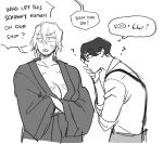 animal_humanoid breasts cleavage clothed clothing digital_media_(artwork) duo edward_(starfleetrambo) female hair human humanoid male mammal marine marine_humanoid monochrome nipples not_furry oarfish_humanoid oskar_(starfleetrambo) question_mark robe scales siren siren_and_scientist sketch speech_bubble starfleetrambo thought_bubble trans_(lore) trans_man_(lore)