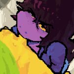 animated anthro bodily_fluids bottomless brown_hair bubble clothed clothing cum cum_in_mouth cum_inside deltarune drinking drinking_cum duo female first_person_view genital_fluids hair high-angle_view human humanoid interspecies jacket kris_dreemurr lightner looking_at_viewer male male/female mammal navel oral purple_body purple_skin scalie snot snot_bubble susie_(deltarune) topwear undertale_(series) yellow_sclera yosnsfw