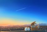  alternate_color beak bird blue_sky brown_fur closed_eyes closed_mouth cloud commentary_request contrail eevee highres natu_a0z0ra no_humans orange_sky outdoors pidgey pokemon pokemon_(creature) shiny_pokemon sitting sky sparkle star_(sky) sunrise tail 