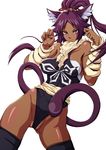  animal_ears bare_shoulders bleach blush breasts cameltoe cat_ears cat_tail covered_nipples dark_skin fingernails jeibii large_breasts long_hair looking_at_viewer paw_pose ponytail purple_hair shihouin_yoruichi smile solo tail thighhighs yellow_eyes 