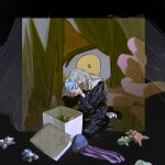  1girl bang_dream! bang_dream!_it's_mygo!!!!! black_choker blue_dress box character_doll chinese_commentary choker commentary_request doll dress frilled_choker frills green_hair highres long_hair long_sleeves mortis_(bang_dream!) mortis_(persona)_(bang_dream!) plaid_clothes plaid_dress sssakanaaa stuffed_jellyfish togawa_sakiko wakaba_mutsumi 