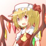  ascot blonde_hair flandre_scarlet hat miiyon open_mouth red_eyes side_ponytail solo touhou wings 