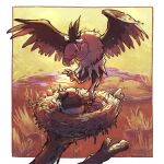  animal_focus bird_nest bone border commentary_request evolutionary_line flying grass highres mandibuzz mud no_humans odo_7ta outdoors pokemon tree vullaby white_border 