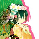  avatar:_the_last_airbender avatar_(series) black_hair blind flower hair_flower hair_ornament japanese_clothes kimono knknknk oriental_umbrella parasol solo toph_bei_fong umbrella 