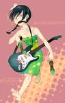  avatar:_the_last_airbender avatar_(series) barefoot black_hair dress grey_eyes guitar high_heels holding holding_shoes instrument knknknk running shoes shoes_removed short_twintails solo toph_bei_fong twintails 