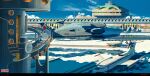 2girls aircraft airplane airport child cloud commentary_request control_tower dress frozen highres ice multiple_girls outdoors propeller runway russian_text science_fiction sion005 sky soviet stairs tagme tower water 