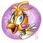 1:1 2015 alpha_channel animatronic anthro avian beak bib bird black_eyebrows blue_eyes blue_pupils bust_portrait cheek_spots cheek_tuft chicken colored dated digital_drawing_(artwork) digital_media_(artwork) english_description eyebrows eyelashes eyeshadow facial_tuft feather_hair feathers female female_anthro five_nights_at_freddy's five_nights_at_freddy's_2 galliform grey_neck hair heart_symbol karmamoonshadow light lighting looking_at_viewer machine makeup musical_note musical_symbol open_beak open_mouth open_smile phasianid portrait pseudo_hair pupils purple_background purple_eyeshadow robot scottgames shaded short_hair signature simple_background smile smiling_at_viewer solo symbol toy_chica_(fnaf) tuft white_bib yellow_body yellow_feathers