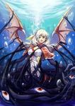  bat_wings bow breasts bubble capelet cleavage closed_eyes dress hair_bow highres long_hair medium_breasts open_mouth pixiv_fantasia pixiv_fantasia_sword_regalia silversirius solo tentacles underwater white_hair wings 
