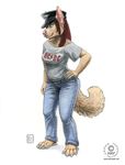  ac/dc ac_dc_(band) anthro canine dog female hat jeans kacey laura mammal plain_background pose smile solo tomboy 
