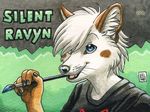  abstract_background badge brush canine clothing ear_tuft fingernails fur hair kacey mammal open_mouth paintbrush shirt silent_ravyn solo tuft white_hair 