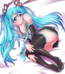  aqua_eyes blue_hair body_blush breasts cleavage fingernails hatsune_miku light_smile long_fingernails long_hair medium_breasts necktie panties sarutoru solo thighhighs underwear vocaloid 