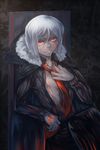  bad_id bad_pixiv_id bob_cut cape chair command_spell dark_persona fate/zero fate_(series) glowing glowing_eyes male_focus necktie red_eyes solo striped vertical_stripes waver_velvet white_hair xm3bp6 
