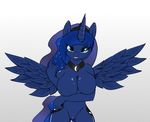  2012 anthro anthrofied big_breasts blue_eyes blue_hair blush breasts butt cleavage clothed clothing collar crown cutie_mark edit equine female friendship_is_magic hair horn inviting long_hair looking_at_viewer mammal middle_finger moon my_little_pony open_mouth princess_luna_(mlp) pussy smile solo tiara winged_unicorn wings zev 