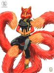  asian_clothes black blue_eyes canine female fox fur kacey mammal molly_fullin multiple_tails orange_fur plain_background red smile 