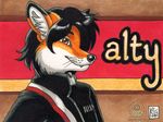 2008 abstract_background alty badge black canine fox jacket kacey male red_eyes smile solo zipper 