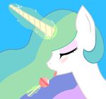  blush candy equine eyes_closed female feral friendship_is_magic hair horn horse innuendo licking lollipop lonewolfkait long_hair loop mammal multi-colored_hair my_little_pony pony princess_celestia_(mlp) solo suggestive suggestive_food tongue 