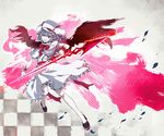  bad_id bad_pixiv_id bat_wings bow capelet curiosities_of_lotus_asia hat open_mouth petals polearm purple_hair red_eyes remilia_scarlet short_hair short_sleeves solo spear spear_the_gungnir touhou weapon wings wrist_cuffs yuumeibokumeimei 