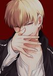  bad_id bad_pixiv_id blonde_hair casual danbi2021 fate/stay_night fate_(series) gilgamesh male_focus red_background red_eyes solo 