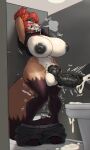 4_toes 5_fingers absurd_res accessory animal_genitalia animal_penis anthro areola athletic balls bathroom big_balls big_breasts big_penis black_claws black_penis blush blushing_profusely bodily_fluids bottomwear bottomwear_down breasts breath brown_body brown_fur canid canine canine_genitalia canine_penis claws clenched_teeth clothed clothing clothing_lift collar colored_nails crotch_tuft cum cum_on_ground cum_on_toilet ejaculation excessive_saliva eye_roll eyewear fangs feet fingers flower flower_in_hair fur genital_fluids genitals glasses glistening glistening_balls glistening_breasts glistening_genitalia glistening_hair glistening_knot glistening_nipples glistening_penis glistening_thighs gynomorph hair hair_accessory hand_behind_head hands-free hi_res huge_balls huge_breasts huge_penis intersex involuntary_orgasm knot knotted_penis leaning leaning_backward leaning_on_door mammal markings motion_lines nails navel nipples one_eye_obstructed orgasm panting pants pants_around_ankles pants_down partially_clothed penis plant public public_nudity public_restroom pulsing raised_clothing raised_shirt raised_topwear red_hair restroom_stall saliva saliva_on_breasts shaking shaking_legs shaking_orgasm sharp_teeth shirt shirt_lift shy small_waist solo spontaneous_ejaculation spots standing teeth text thick_thighs throbbing throbbing_penis toe_claws toes toilet topwear trembling tuft umbraunderscore vein veiny_knot veiny_penis wearing_glasses white_body white_fur wide_hips