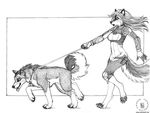  ambiguous_gender canine dog female feral kacey lead leash male mammal sketch walkies walking wolf 