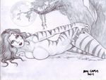  breasts female moon pinup pose solo tigra tree wood 