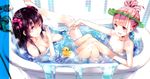  absurdres bath bathing bathtub black_hair blue_eyes blush breasts character_request cleavage cross_regalia from_above highres inumi_riko_(cross_regalia) legs long_hair medium_breasts multiple_girls nata_(cross_regalia) nude one_eye_closed open_mouth pink_eyes pink_hair ponytail rubber_duck scan scrunchie shampoo_hat shared_bathing sitting small_breasts smile twintails water wet yuugen 