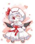  bat_wings bow bracelet capelet chibi curiosities_of_lotus_asia dnk frills hat heart highres jewelry long_skirt one_eye_closed red_eyes remilia_scarlet short_hair silver_hair skirt solo touhou wings 