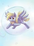  amber_eyes blonde_hair blue_background bubble cutie_mark derp derpy_hooves_(mlp) equine feather female feral flying food friendship_is_magic fur grey_fur hair horse kohtek mammal muffin my_little_pony pegasus plain_background pony simple_background solo wings 