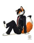  2008 alty canine clothing fox kacey male plain_background sitting smile solo 