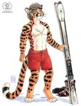  clothing feline jaguar kacey male mammal plain_background preserves shorts ski solo 
