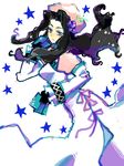  1girl black_hair blue_eyes breasts card dress gloves hair_ornament hat hilda_rhambling long_hair star tales_of_(series) tales_of_rebirth 