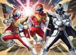  3boys armor avataro_sentai_donbrothers black_bodysuit bodysuit commentary_request crossed_arms group_picture group_pose gtrvariedades helmet kikai_sentai_zenkaiger male_focus multicolored_bodysuit multiple_boys red_armor red_bodysuit red_helmet super_sentai tokusatsu two-tone_bodysuit v-fin white_armor zenkai_red zenkaizer zenkaizer_black 