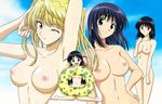  4girls black_hair blonde_hair blue_hair blue_sky breasts brown_eyes female hand_on_hip hips innertube looking_at_viewer multiple_girls nipples nude nude_filter nudist photoshop pussy sawachika_eri school_rumble sky smile suou_mikoto tsukamoto_tenma tsukamoto_yakumo uncensored undressing wink 