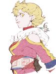  1girl baten_kaitos blonde_hair breasts closed_mouth commentary_request creature earrings greythorne highres jewelry lips looking_at_viewer shirako_(kirupi) short_hair simple_background smile solo watermark white_background xelha_(baten_kaitos) yellow_eyes 