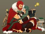  book box chemistry_set chihare_27 fate/zero fate_(series) green_eyes green_hair male_focus multiple_boys red_eyes red_hair rider_(fate/zero) sandals size_difference teasing waver_velvet 