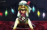  blonde_hair blood blood_on_face flandre_scarlet hat highres hong_meiling litlicha red_eyes red_hair severed_head solo touhou wings 
