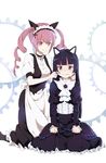  akiha_rumiho animal_ears black_hair cat_ears crossover dress drill_hair forced_smile gokou_ruri gothic_lolita highres lolita_fashion long_hair maid maid_headdress mole mole_under_eye multiple_girls ore_no_imouto_ga_konna_ni_kawaii_wake_ga_nai pantyhose pink_hair red_eyes smile steins;gate tt_(poposujp) twin_drills twintails 