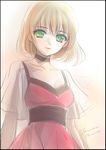  bad_id bad_pixiv_id blonde_hair bob_cut border choker collarbone dress green_eyes light_smile lips original santa_matsuri short_hair signature sketch solo 