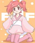  artist_request blush final_fantasy final_fantasy_unlimited hair_bobbles hair_ornament hayakawa_ai japanese_clothes kimono kimono_skirt lowres pink_hair solo thighhighs 