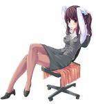  adjusting_hair copyright_request crossed_legs hairdressing jewelry legs mouth_hold necklace pantyhose pencil_skirt sitting skirt solo unasaka_ryou 